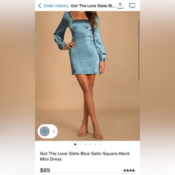 LULU’S BLUE SATIN SQUARE NECK MINI DRESS - Picture 2 of 6